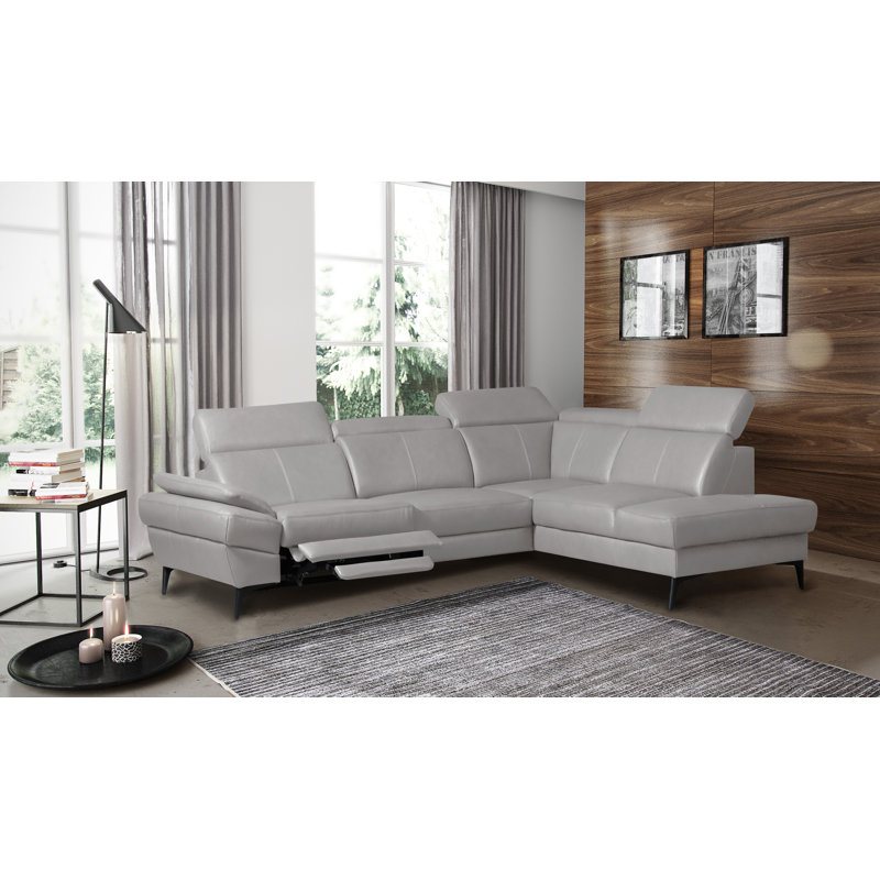 Arundel Premium Genuine Leather Corner Sofa with Electric Recliner, Adjustable Headrests & Armrest and Storage, Platinum