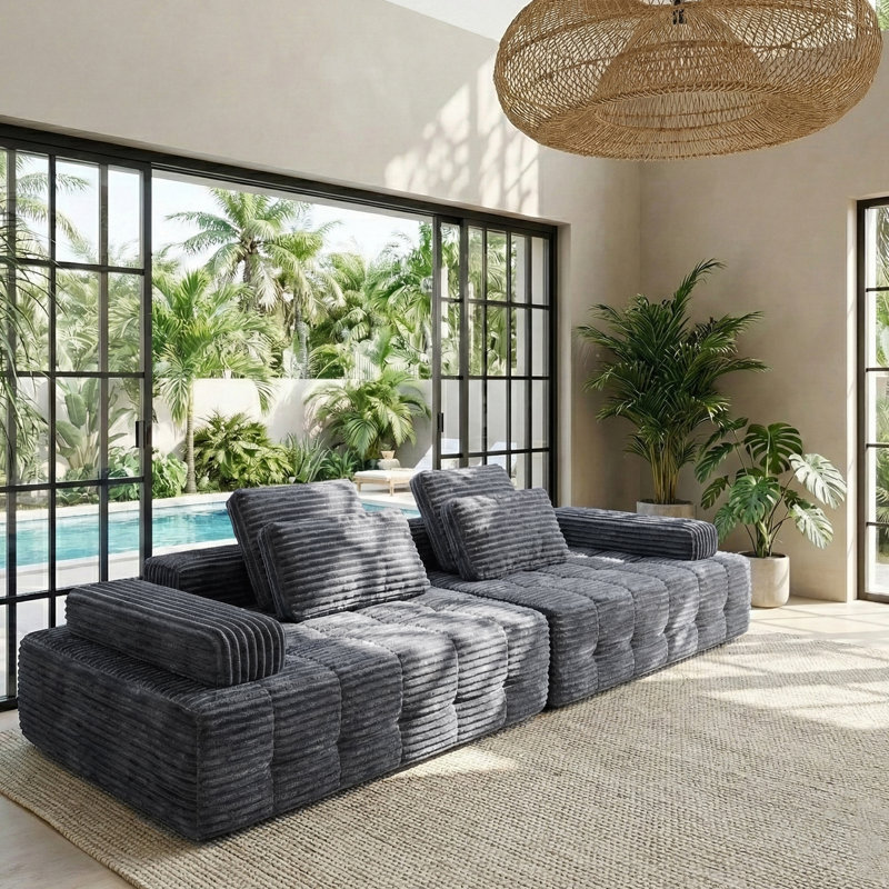 Boneless 110" Sectional Couches, Gray