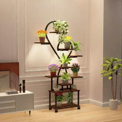 (Forme de cœur) Support à plante d'intérieur avec lumières de croissance, étagère à plantes d'intérieur à niveaux, support à fleurs pour plantes en métal, support à plantes en forme de S pour la maison, patio, support à plantes, support à plantes d'intérieur (PRime BIG DEAL DAYS)
