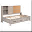 Lit de jour simple avec tablettes de rangement, planche de liège, ports USB et 3 tiroirs-1709628269