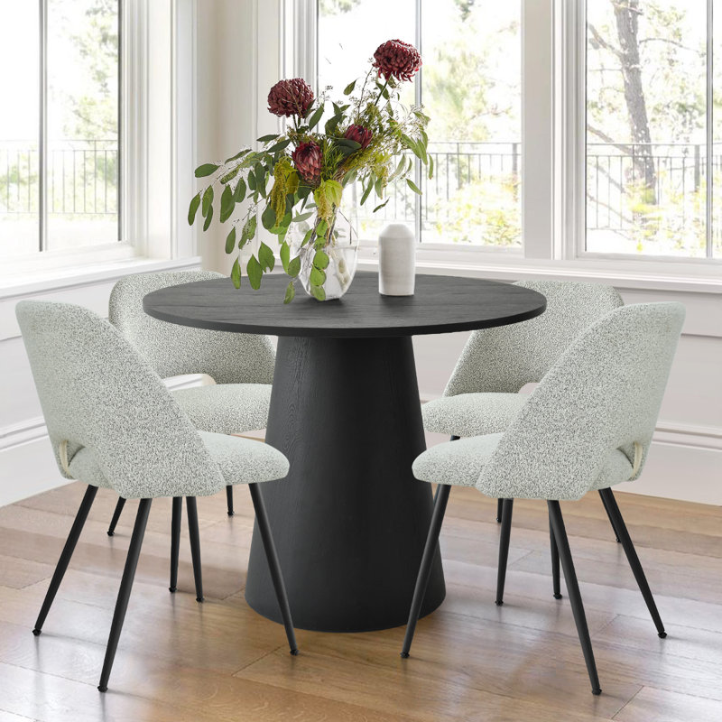 Caetano 4-Person Solid and Pedestal Dining Set, Gray, Black