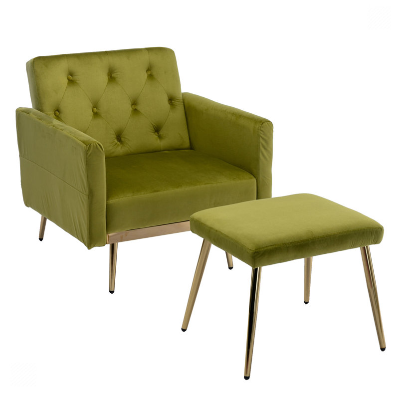 Chaise d'appoint avec accoudoirs et dossier réglables, Velours vert olive