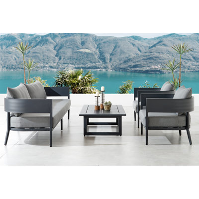Ceion 4 Piece Outdoor Conversation Set in Dark Gray Aluminum with Cushions