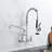 Heavy Duty Kitchen Sink Faucet Commercial Use - 21" Height, 8" Center, 10" Swing Spout, Coiled Spring Spray, Ceramic Filled, Contemporary Style Tall For 8 Inch Filler,