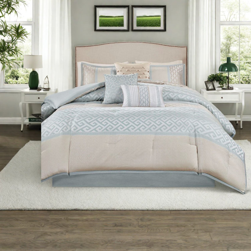 Ensemble de literie de luxe turquoise 7 pièces, jacquard en polyester hypoallergénique pour grand lit