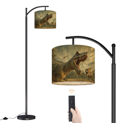 Arc Floor Lamp with Adjustable Lampshade Dinosaur Animal History Nature kids Bedroom Standing Lamp 3 Color Temperatures Dimmable Tall Pole Lamp with Foot Switch for Bedroom