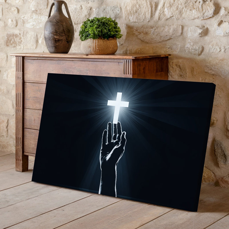 Toile, art mural illuminé par une croix blanche radieuse qui émet une douce toile tendue, H 16 po x l 20 po