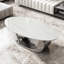 Table basse 49,2 pouces ovale en faux marbre pour salon avec base en acier inoxydable-1616743841