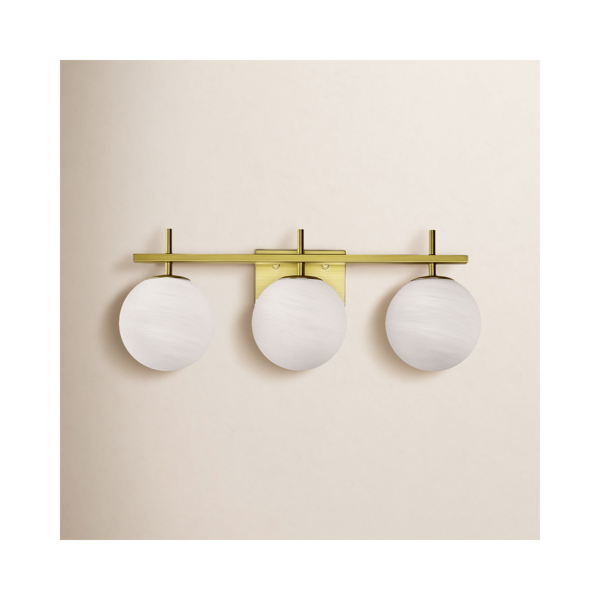 Bathroom Vanity Light With Round Shape Cloud Glass Shade, 3, Polished Brass