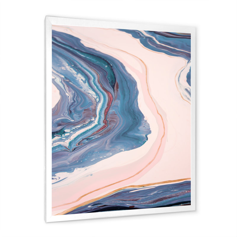 Luxueux marbre bleu tourbillon Flow Art III - art mural moderne sur toile, H 20 po x l 12 po x P 1 po, Cadre flottant blanc