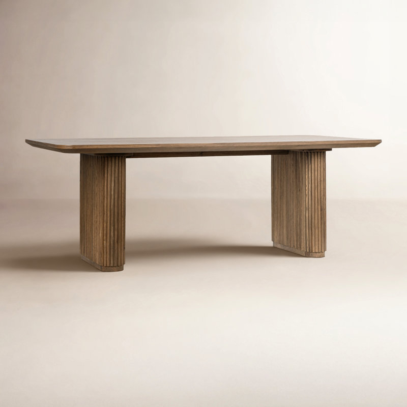 Vander 84" Wood Dining Table In Oak Cream Finish, Tawny Brown