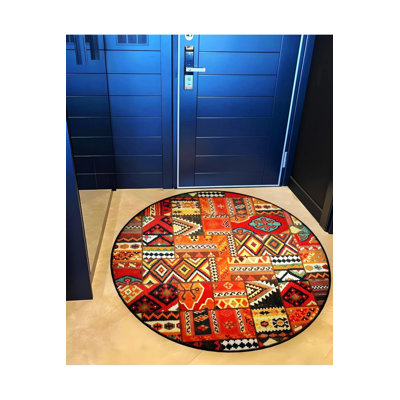 Multicolored Patchwork Ethnic Pattern Woven Base Modern Decorative Carpet