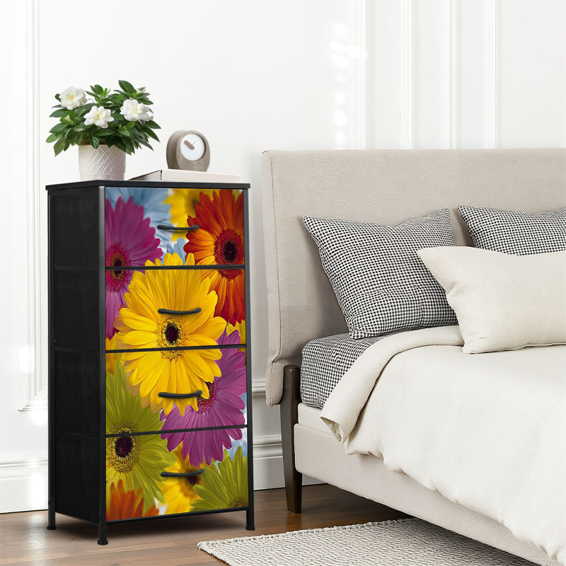 4 Drawer Dresser for Bedroom, Narrow Chest of Drawers, Wooden Top and Study Iron Frame 18"x37.5"-(WxH)