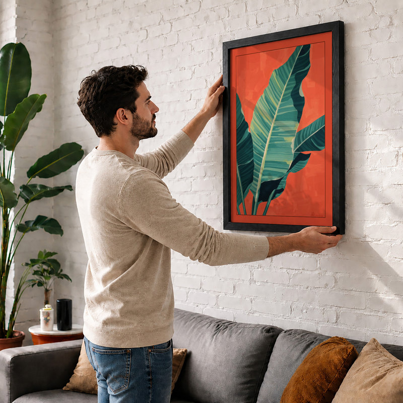 Tropical Leaves Rising Botanical - Print, Black, A4 - 29.7 x 21.0 cm