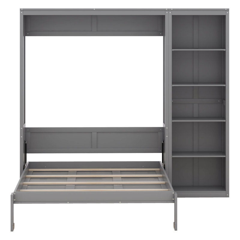 Lit escamotable mural Ell Elletsville avec tablettes, gris, Double