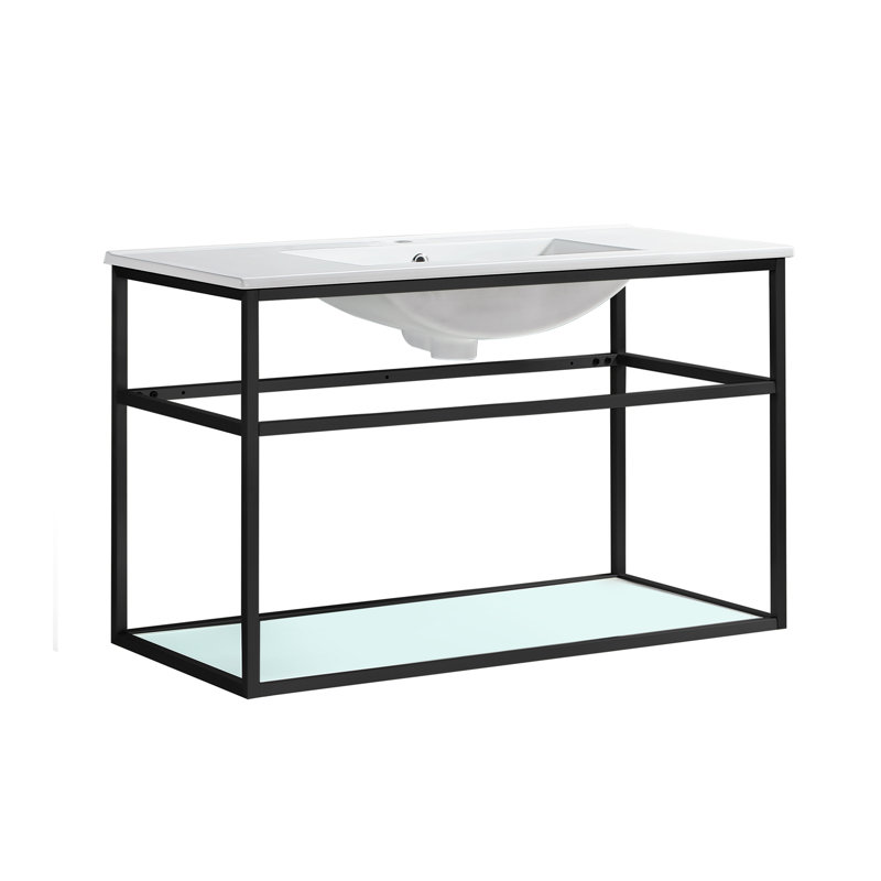 Pierre 36 Single, Open Shelf, Metal Frame Bathroom Vanity, Black