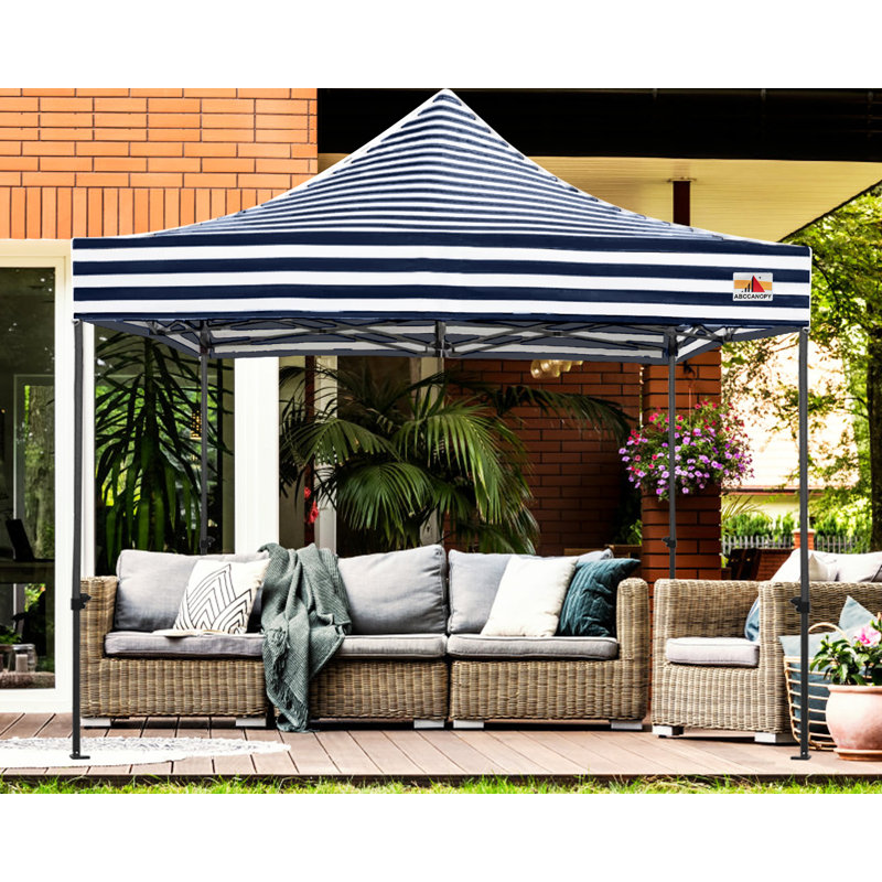 Commercial 10 Ft. W x 10 Ft. D Metal Pop-Up Canopy The Pop Up Canopies, Navy Blue White Stripes