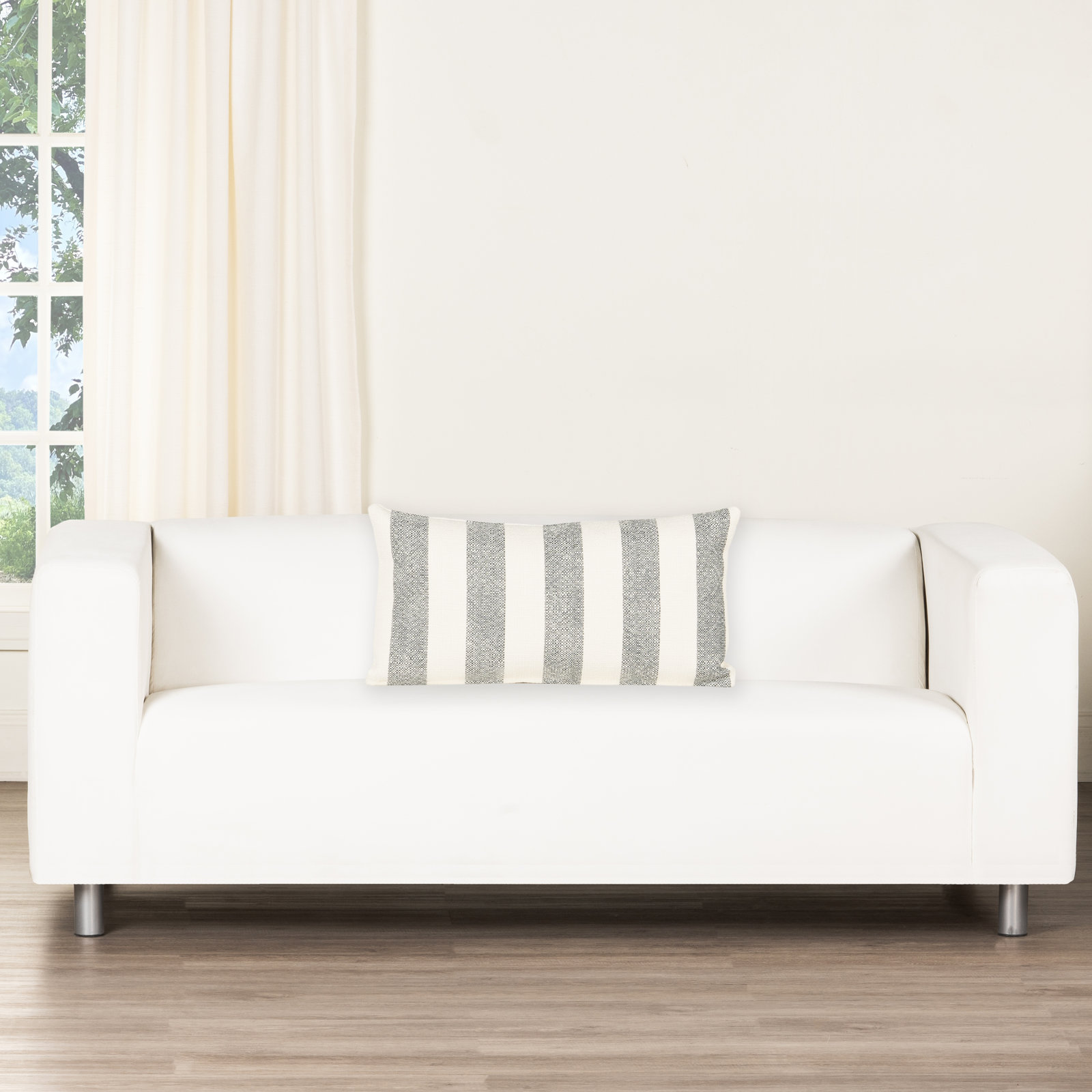 26" x 14" Throw Pillow, Blue Striped, Feather