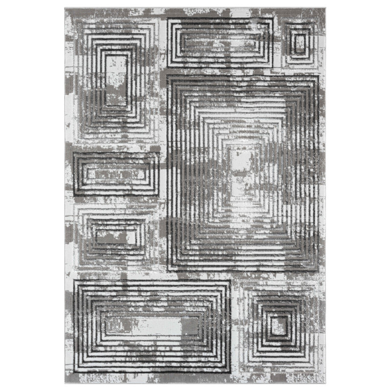 Tapis gris de la collection Sufiya, Rectangle 5 pi 2 po x 7 pi 5 po