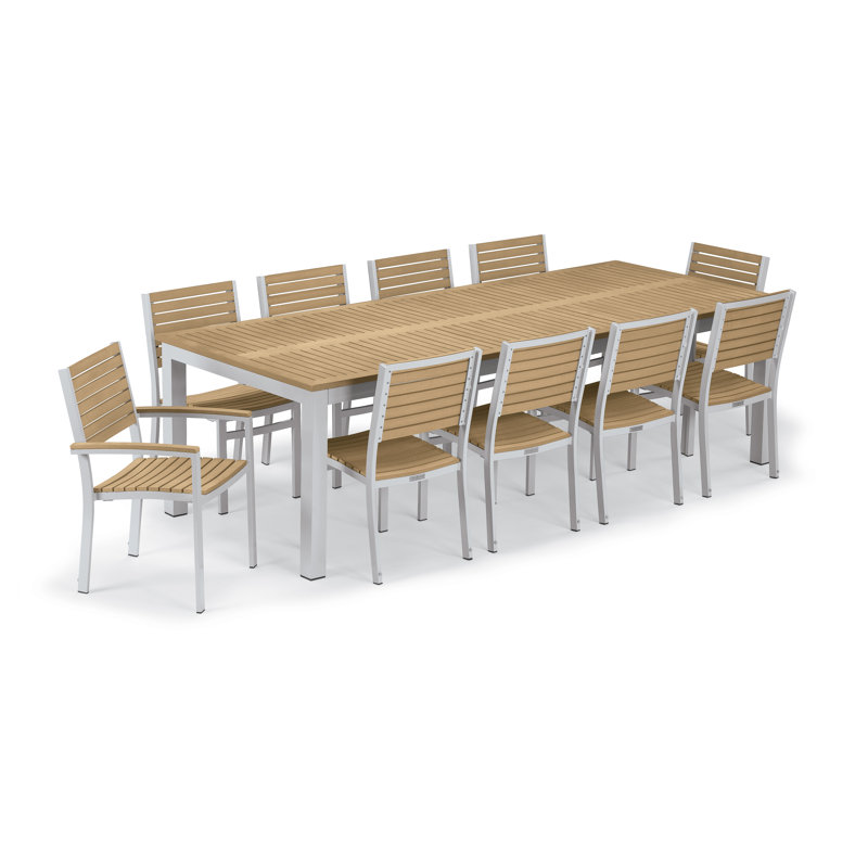 Travira Outdoor 11 - Piece Dining Set, Teakwood Natural