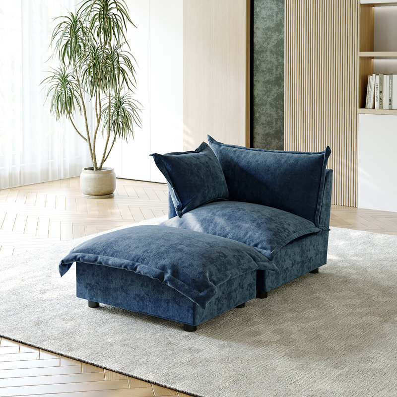 Upholstered Armchair with Footstool, Navy