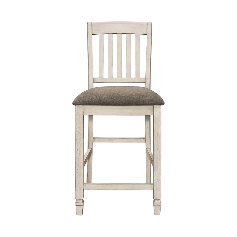 2 tabourets de hauteur de comptoir, crème rustique avec dossier à lattes, siège de 26 po de hauteur, 17,5 po, chaise élégante au fini, assise, profondeur, rembourrage, sièges invitants