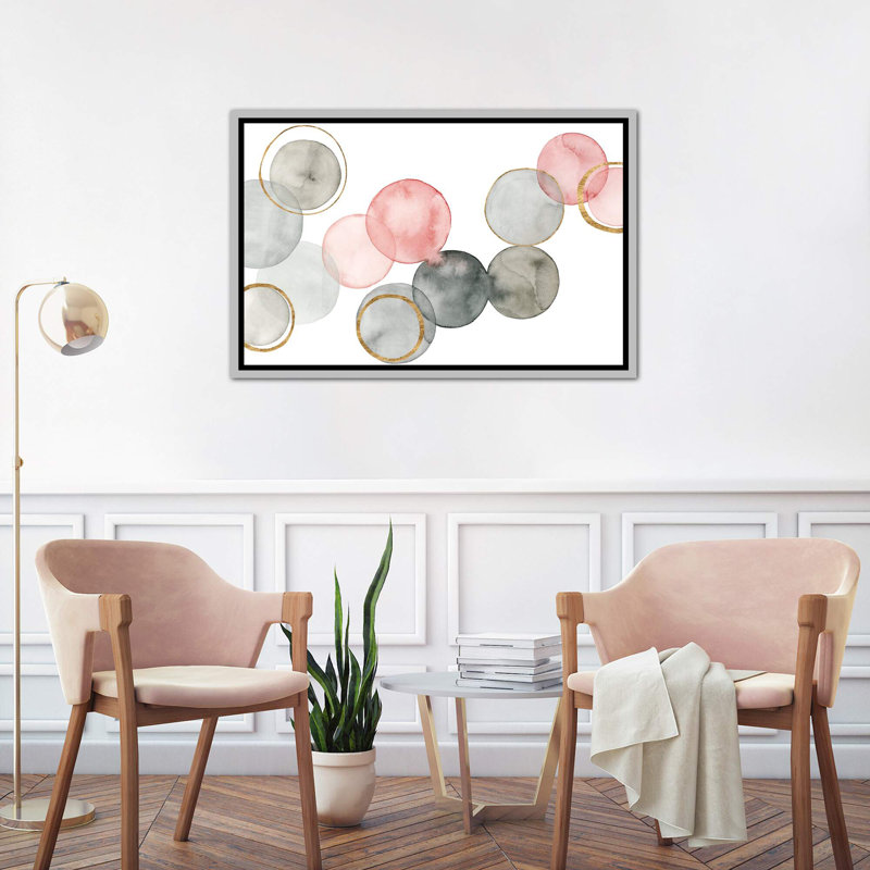 «Gilded Spheres II» par Grace Popp - impression encadrée, Toile avec cadre argenté, H 18 po x l 26 po x P 1,5 po