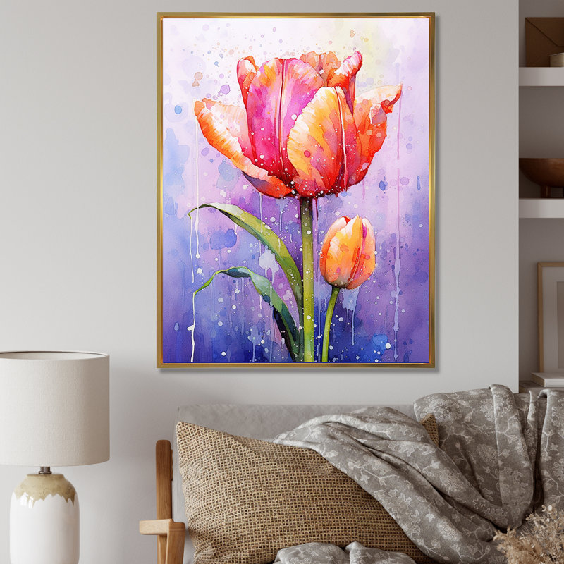 Mauve tulipe mauve liquide, Cadre flottant doré, H 32 po x l 24 po x P 1 po