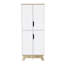 Double garde-manger Wallas, double porte, quatre pieds, quatre tablettes, finition chêne clair / blanc