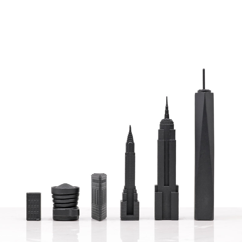 Luxury Bronze New York Chess Set with Marble Hatch Board
