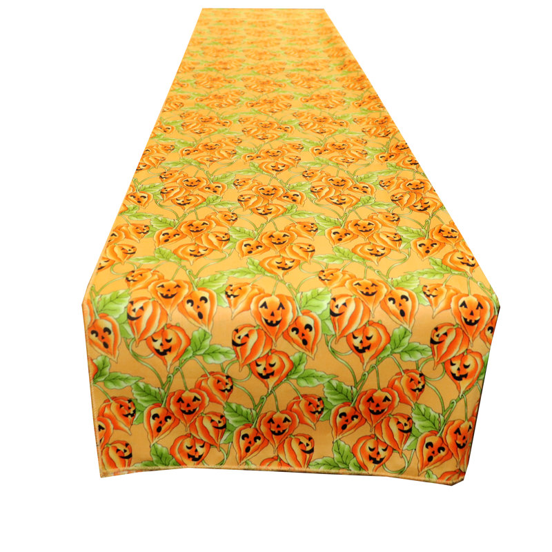 8_Spooky Pumpkins Halloween Table Runner, 120" L x 12" W, Orange