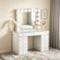 Ensemble de meuble-lavabo avec miroir lumineux et plateau en verre HD avec 13 bandes de lumière DEL intégrées