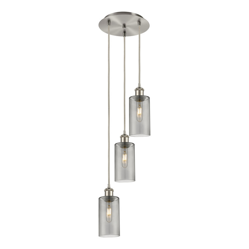 Caius - Luminaire suspendu suspendu à 3 lumières, Clair, H 132,88 po x l 12,63 po, Nickel satiné