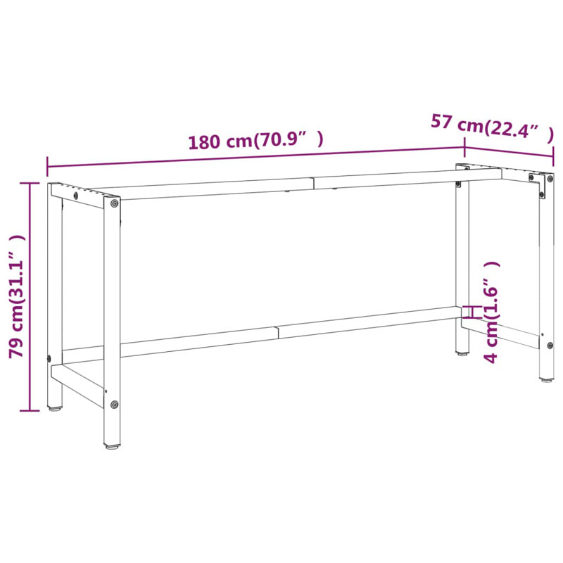 VidaXL Work Bench Frame Matte Black and Matte Red 70.9" x 22.4" x 31.1" Metal
