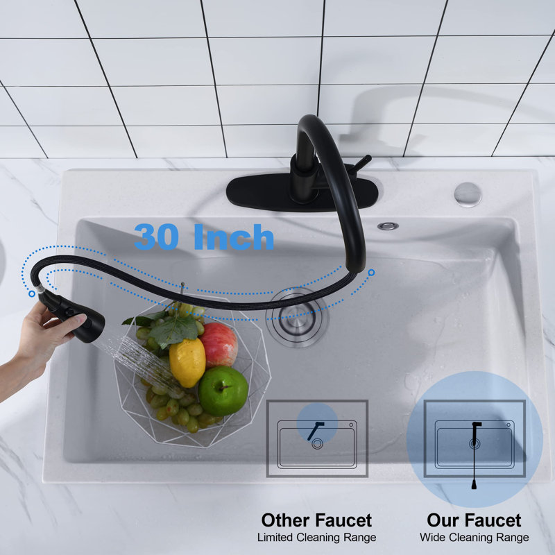Single Handle Pull Down Sprayer Kitchen Faucet With Soap Dispenser Kitchen Sink Accessory Combo, Black
