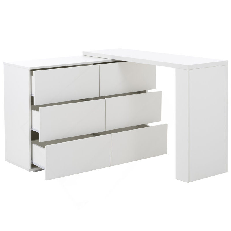 Six tiroirs, bureau amovible, trois compartiments de rangement, table multifonctionnelle blanche à six pompes