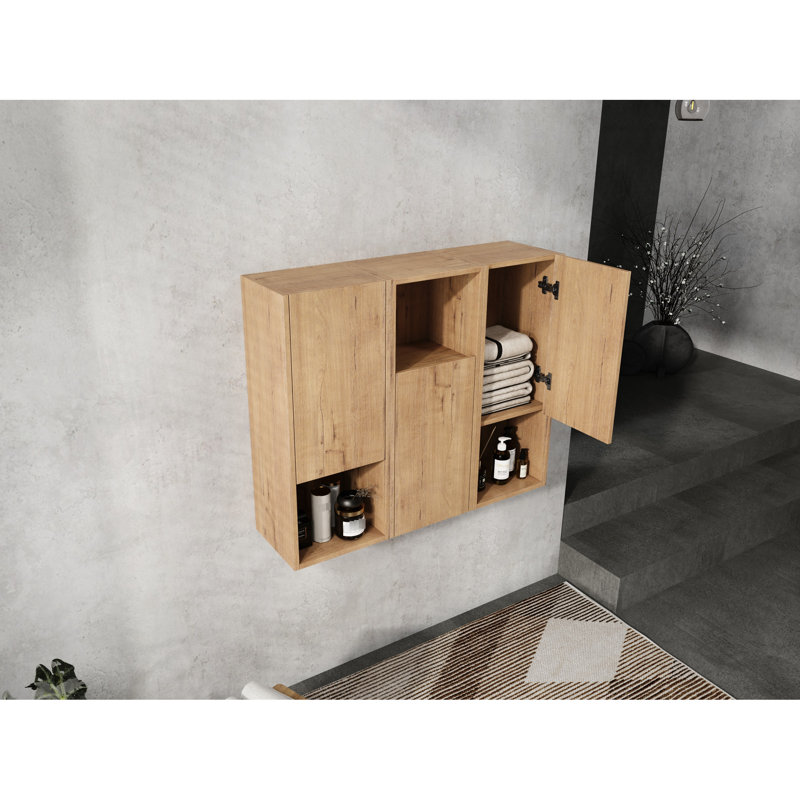 Armoire latérale de salle de bain 36 po, portes à fermeture douce, chêne imitation, idéale pour le rangement
