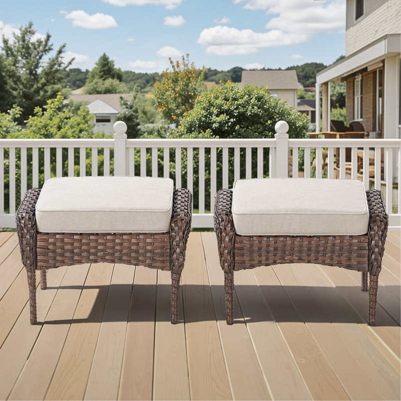 Ensemble de 2 repose-pieds d'extérieur en osier PE avec coussin pour la cour ou la terrasse