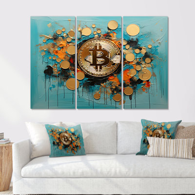Gold And Blue Crypto Bitcoin Collage - Fashion Bitcoin Wall Art