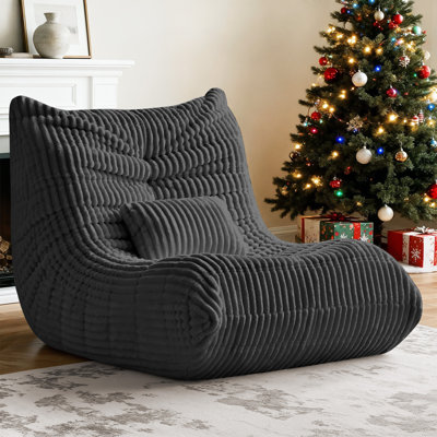 Bean Bag Chair for Adults with Lumbar support pillow Memory Foam Giant Bean Bag Sofa with Corduroy Material Lazy Sofa for Living Room Bedroom Dorm Office, Dark Grey