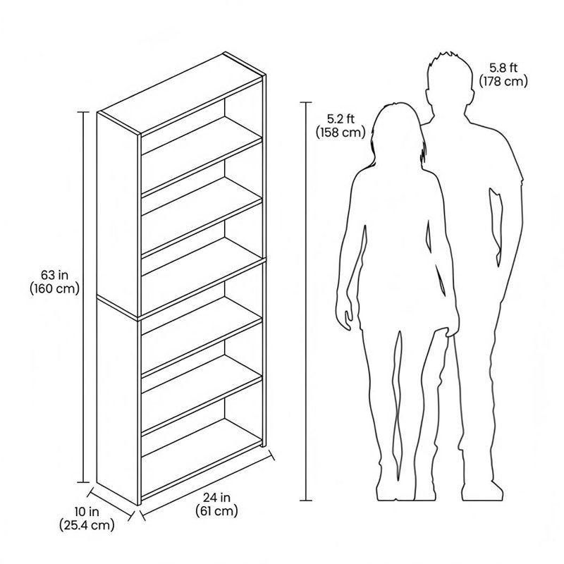Bibliothèque, bibliothèque à 6 niveaux, bibliothèque, tablette de rangement ouverte, 9,4 po x 23,6 po x 63,3 po, pour le salon, le bureau personnel, la salle à manger