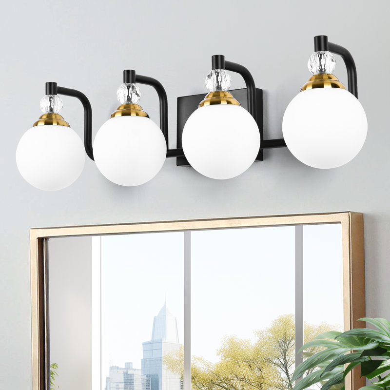 Luminaire de meuble-lavabo de salle de bain avec abat-jour en verre blanc opale, 4