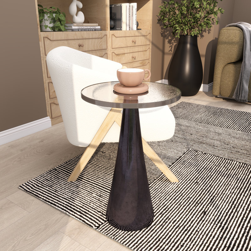 Sherborn Glass Top End Table, Black, 21.65" H x 13.75" W x 13.8" D