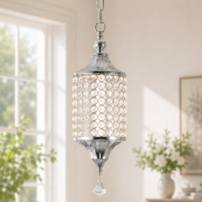 Luminaire suspendu chromé 1 lumière DEL à intensité variable en cristal