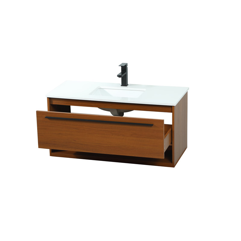 Ensemble de meuble-lavabo simple mural 40 po Roman, Teck