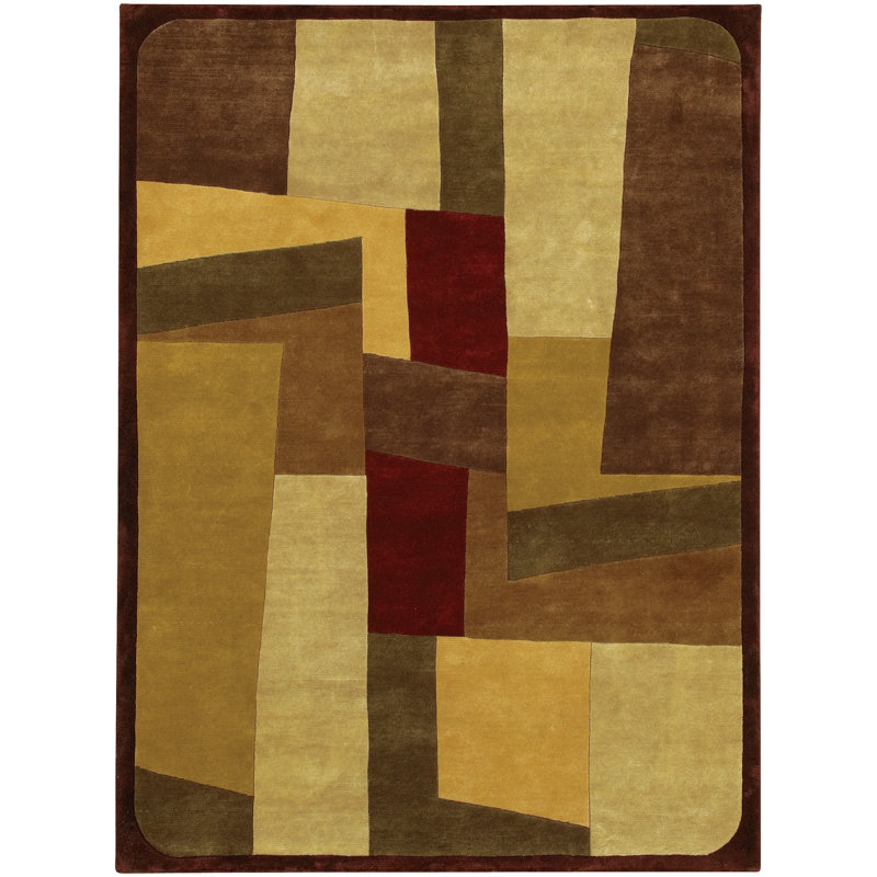 Aadi Abstract Hand-Knotted Wool Yellow/Brown/Red Area Rug, Rectangle 7'9" x 10'6"