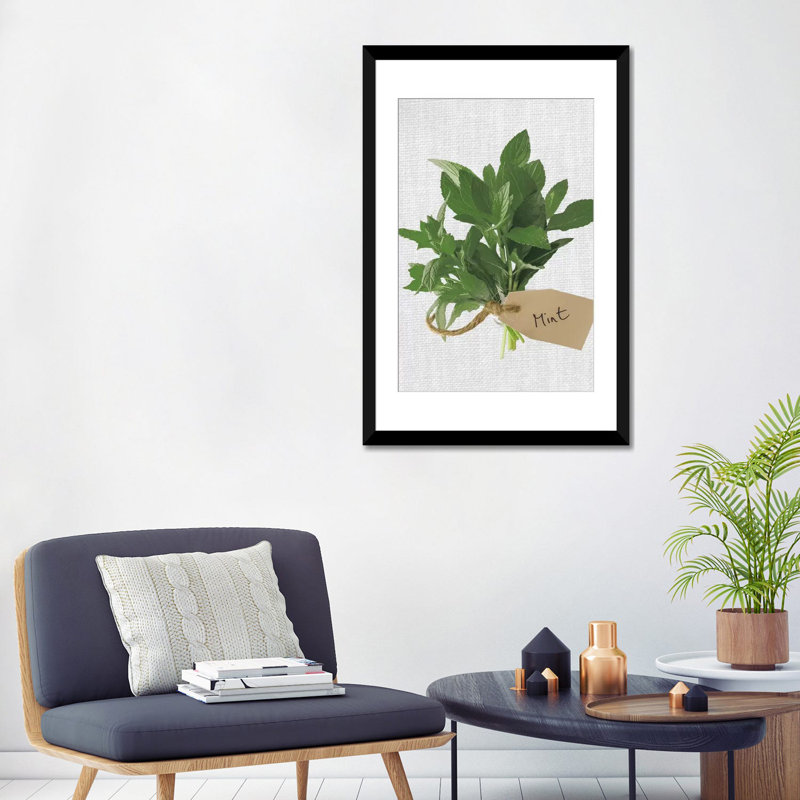 « menthe », impression sur toile, Papier d'art encadré noir, H 32 po x l 24 po x P 1 po, Blanc
