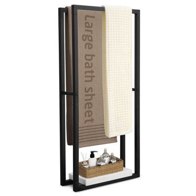  KES Bathroom Standing Towel Rack with Heavy Marble Base 42" H 2 Tier Matte Black