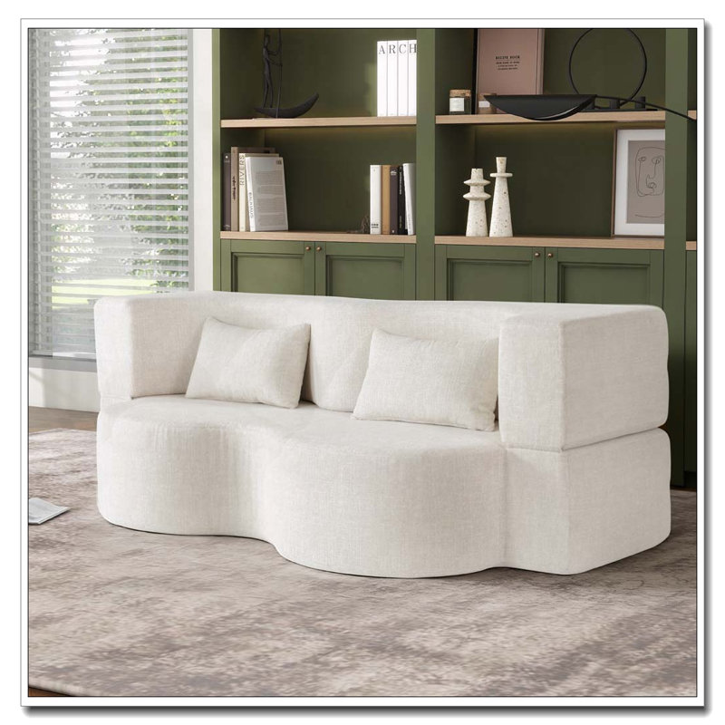 Canapé-lit pliant sans dossier de 75 pouces convertible en mousse à mémoire de forme, Beige-crème