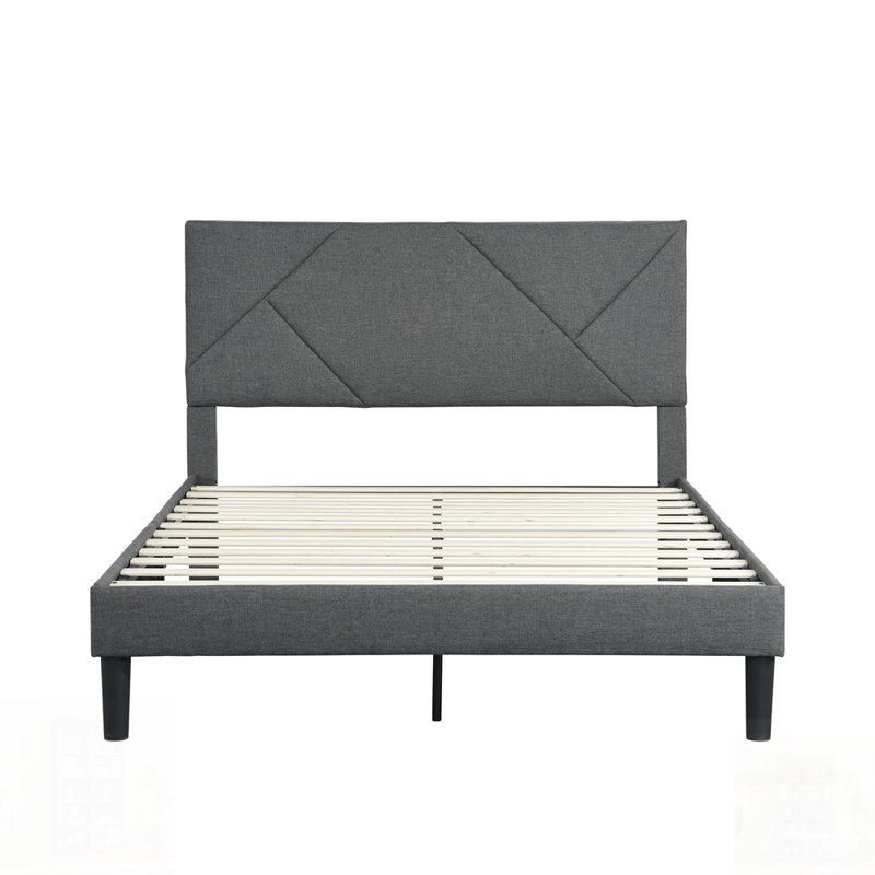 Structure de lit plateforme rembourrée avec tête de lit et support en lattes de bois durable pour un confort supérieur et une installation facile